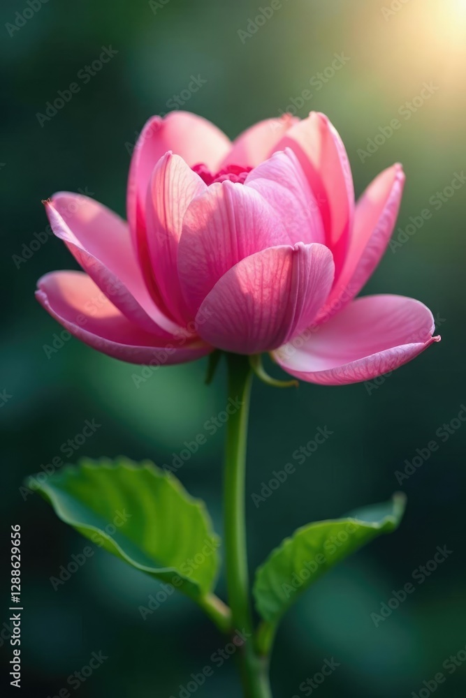 Soft pink petals unfold from a lush green stem, blossom, pink flowers, flower Soft pink petals unfold from a lush green stem, blossom, pink flowers, flower