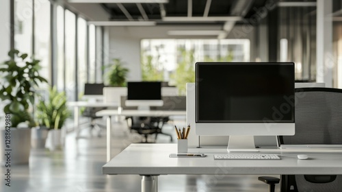 Wallpaper Mural Modern Office Workstation with Clean Design and Green Elements Torontodigital.ca