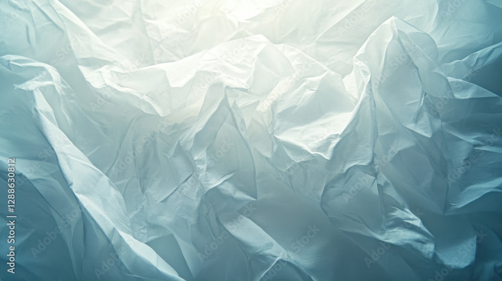 Obraz premium Crumpled white paper texture with soft lighting creating an abstract background effect