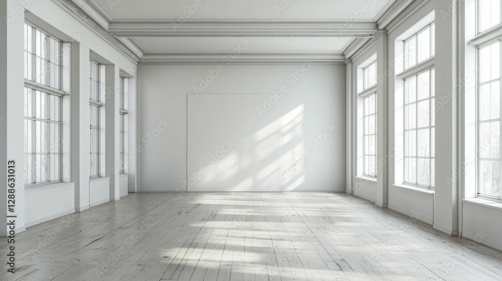 Obraz premium Bright and Spacious Minimalist Interior with Large Windows and Light