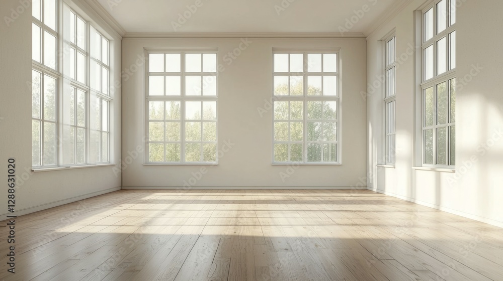 Fototapeta premium Bright and Spacious Room with Large Windows and Natural Light