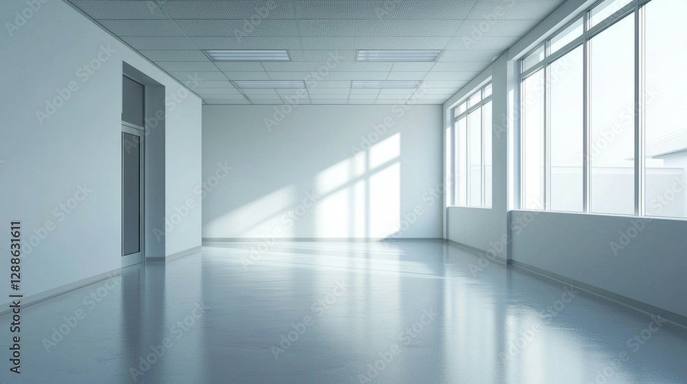 Empty Modern Room with Windows and Natural Light in Minimalist Style