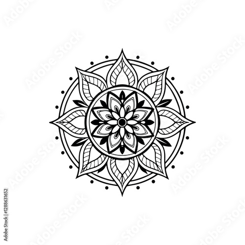 a vector of black and white colour design of a mandala line art with a white background
