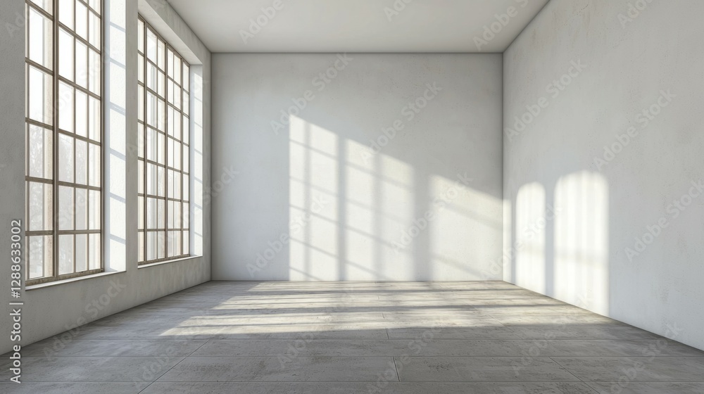 Fototapeta premium Bright Empty Room with Large Windows and Soft Natural Light