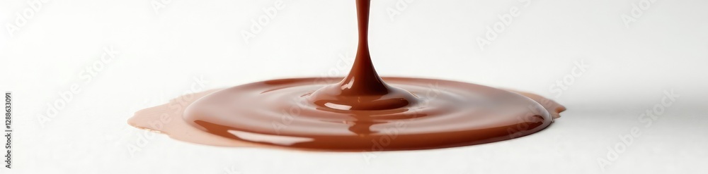 A drizzle of milk chocolate sauce over a clean white canvas, liquid, saucepan, white A drizzle of milk chocolate sauce over a clean white canvas, liquid, saucepan, white