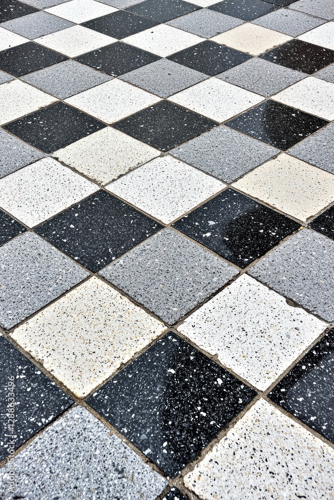 Black and White Checkerboard Pattern on Ground with Textured Surface for Creative Design and Background Use Black and White Checkerboard Pattern on Ground with Textured Surface for Creative Design and Background Use