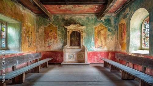 St Severin Interior: Frescoes Altar & Benches photo