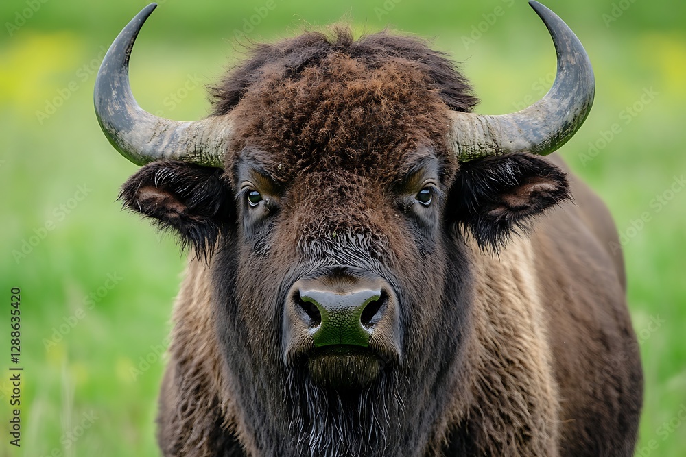 Wild Bison Head in Meadow Wild Bison Head in Meadow