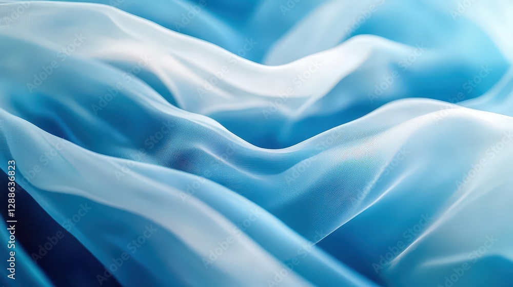 Obraz premium Layered blue and white fabric in a soft focus, blending light and dark blues for an ethereal, textured effect