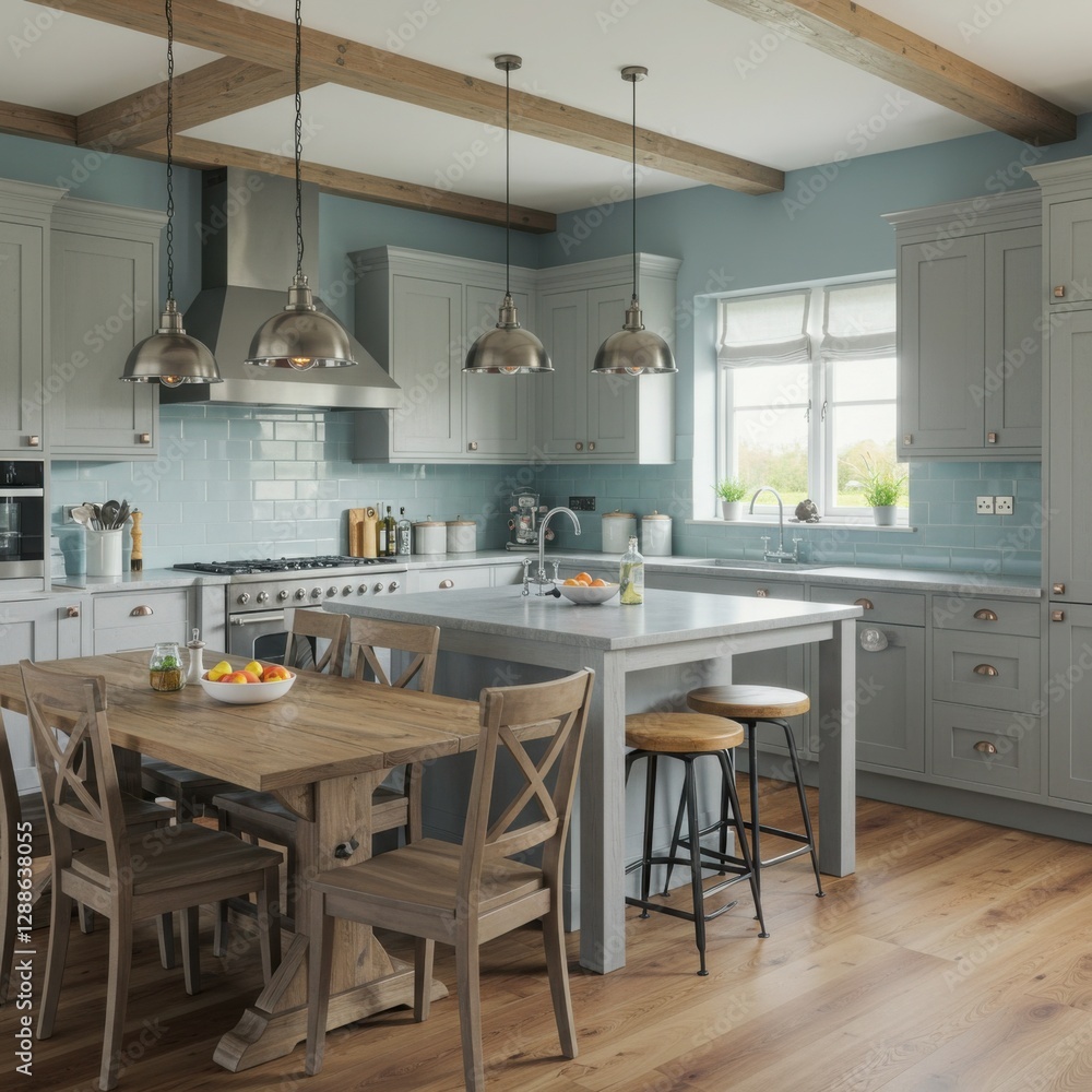 Dusty Blue Warm Gray Kitchen design Rustic Farmhouse decor Dusty Blue Warm Gray Kitchen design Rustic Farmhouse decor