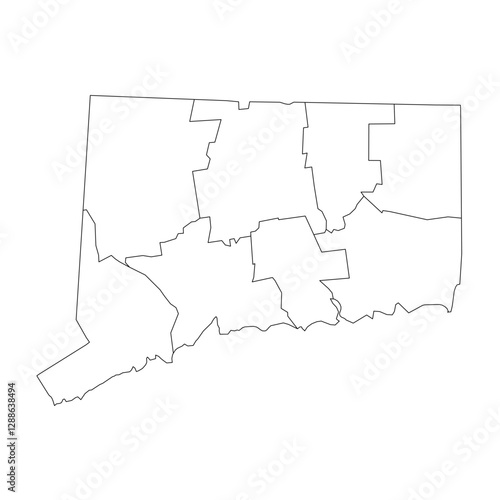 Connecticut, CT - detailed political map of US state. Administrative map divided into counties. Thin blank black outline map. Vector illustration