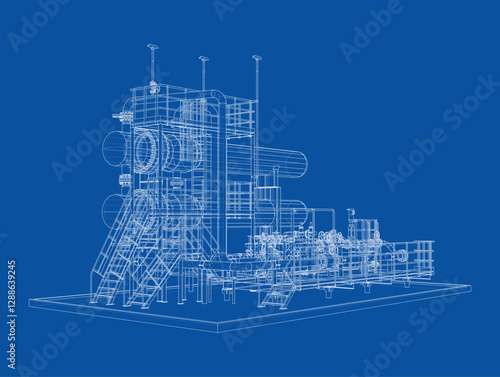 Petroleum heater exchanger. Vector rendering of 3d