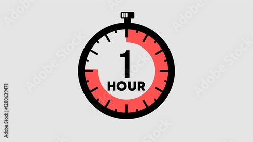 1 hour countdown graphic animation. Alpha channel. Transparent background motion design. 4K resolution