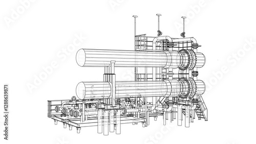 Petroleum heater exchanger. 3d seamless loop animation