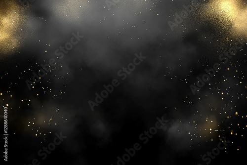 Abstract background featuring a blend of smoky textures and golden particles creating a festive atmosphere
