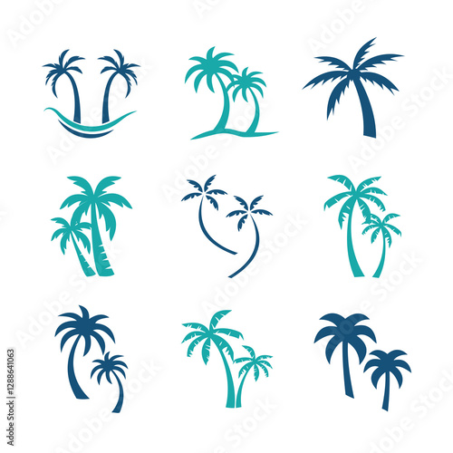 Palm tree silhouette graphic icon set tropical coconut tree logo isolated