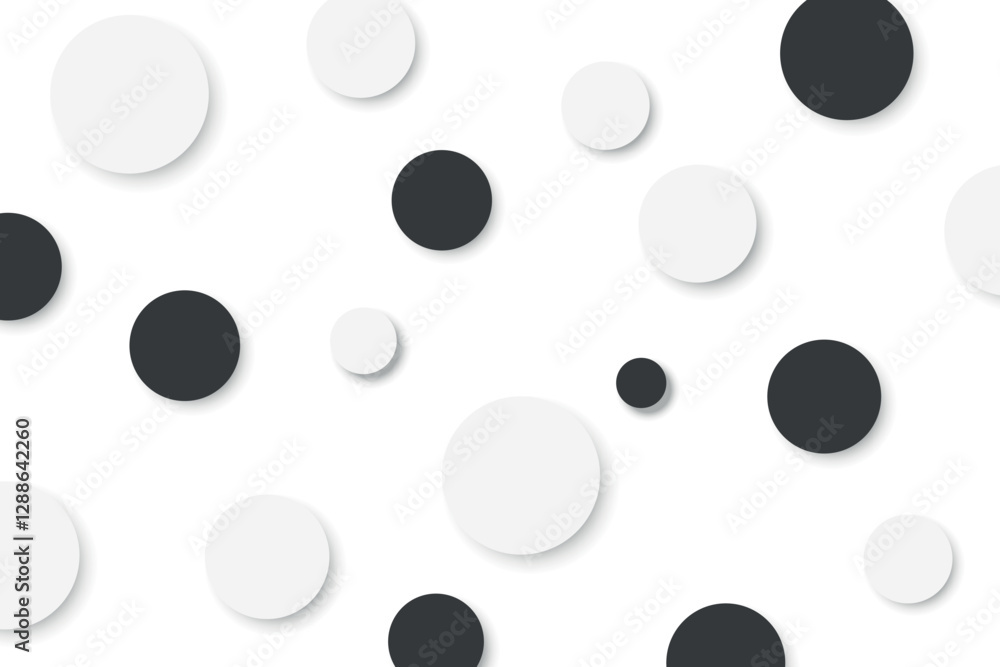 An abstract background with black and white circles of different sizes on a white background creates a depth effect. An abstract background with black and white circles of different sizes on a white background creates a depth effect.