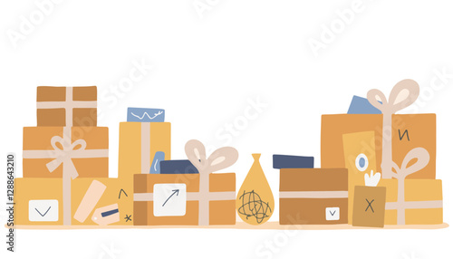 Illustration of stacked gift boxes and packages