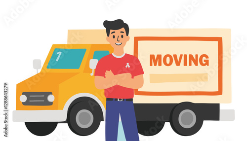 Smiling mover standing confidently by moving truck
