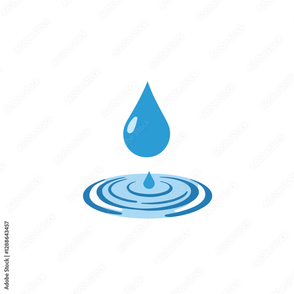 Water droplet creating ripples in blue water Water droplet creating ripples in blue water