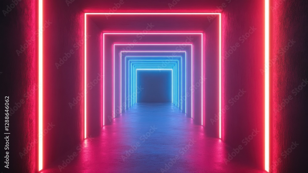 Futuristic dark 3D tunnel with layered neon edges and deep shadows, showcasing a glowing depth effect and immersive sci-fi aesthetics Futuristic dark 3D tunnel with layered neon edges and deep shadows, showcasing a glowing depth effect and immersive sci-fi aesthetics