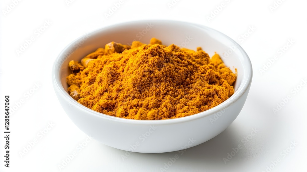 a close-up of turmeric powder in a bowl. a close-up of turmeric powder in a bowl.