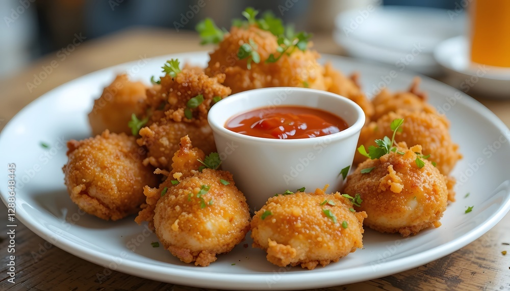 deep fried chicken nuggets with parsley and sauce deep fried chicken nuggets with parsley and sauce