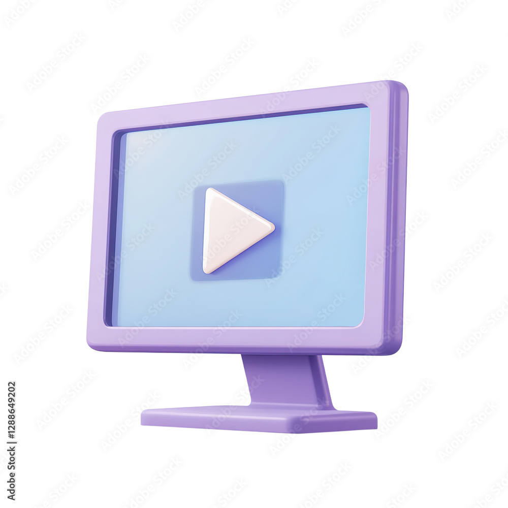 Purple Computer Monitor with Play Button Icon on Transparent Background, PNG Purple Computer Monitor with Play Button Icon on Transparent Background, PNG