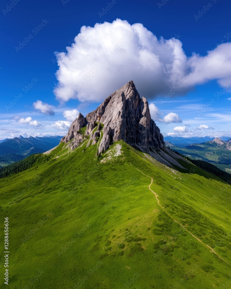 Fototapeta premium Stunning mountain landscape with rich greenery and a cloudy sky as a backdrop.