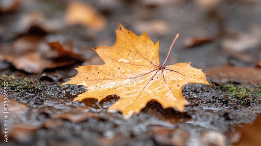 a single maple leaf on a blurred background.