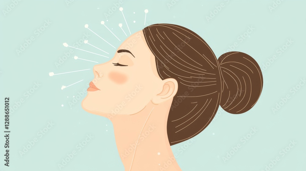 Illustration of young female with modern hairstyle and glowing skin Illustration of young female with modern hairstyle and glowing skin