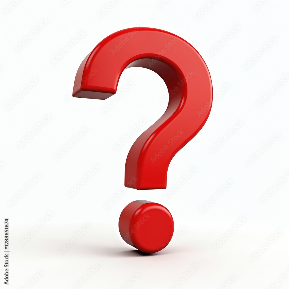 3D rendering of glossy red question mark on white backdrop. Symbol represents inquiry, confusion, problem solving, quiz, uncertainty. Sign evokes curiosity, contemplation, learning, examination. 3D rendering of glossy red question mark on white backdrop. Symbol represents inquiry, confusion, problem solving, quiz, uncertainty. Sign evokes curiosity, contemplation, learning, examination.