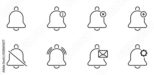 Set of Notification Bell Icon with Status Indicators
