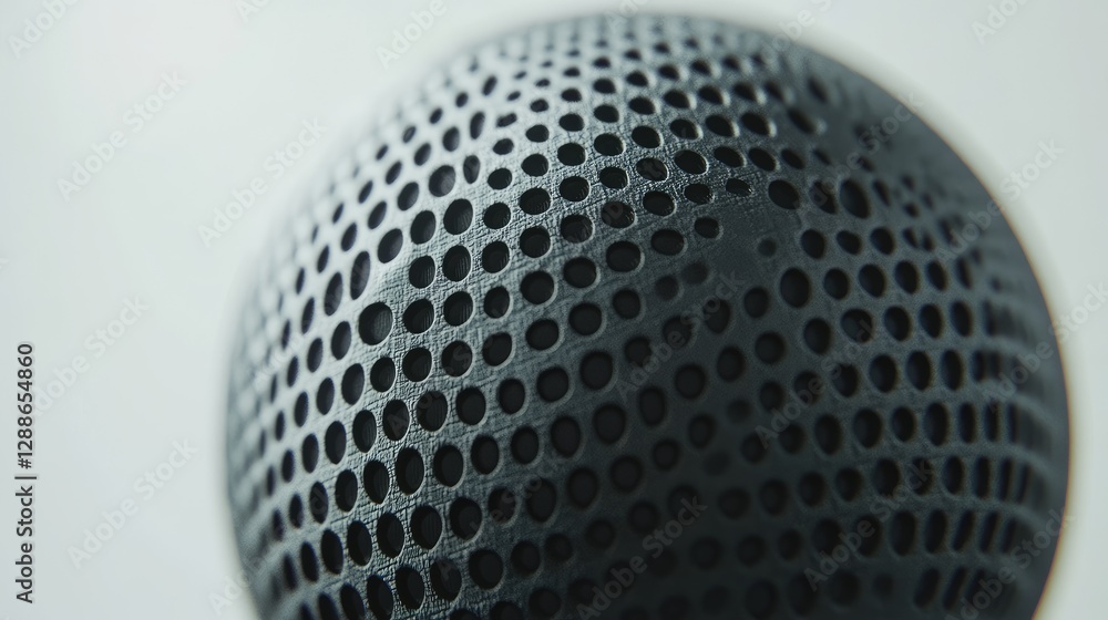 Perforated sphere, metallic texture, close-up, studio shot, 3D rendering, design element Perforated sphere, metallic texture, close-up, studio shot, 3D rendering, design element