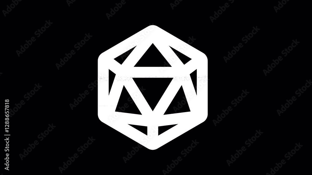 Icon dice d20 is distorted. Glitch. Noise, chromatic aberration, geometric distortion. Transparent background, looped. In-Out looped. Alpha BW at the end Icon dice d20 is distorted. Glitch. Noise, chromatic aberration, geometric distortion. Transparent background, looped. In-Out looped. Alpha BW at the end