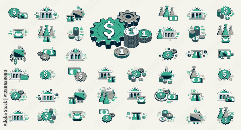 Business and finance vector icons set, financial and economy theme detailed icons that can be used as an illustration, money theme. Business and finance vector icons set, financial and economy theme detailed icons that can be used as an illustration, money theme.