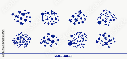 Molecules vector icons set, chemistry science molecular microscopic structures, laboratory experiment and education.