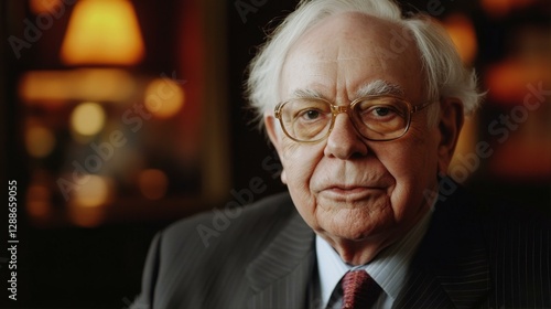 Thoughtful Senior Gentleman in Suit Warren Buffett Insightful Investor Portrait Sitting Leadership