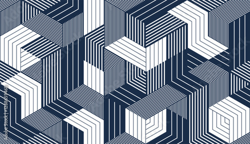 Cubic surreal maze seamless pattern, trippy unreal vector geometric abstract background, impossible construction optic art insane wallpaper.