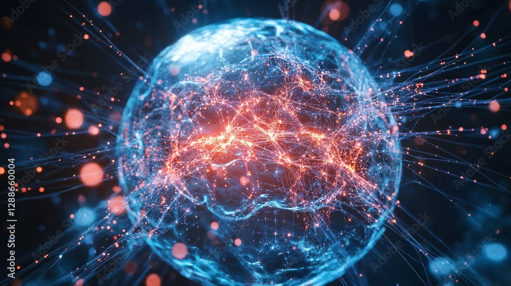 Obraz premium Visualization of AI Neural Networks Across a Translucent Planet