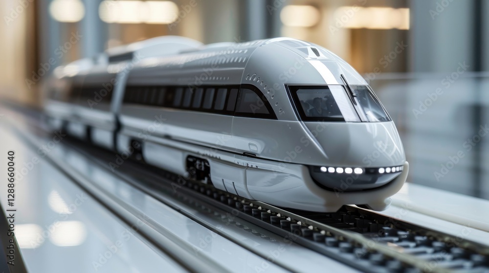 Fototapeta premium Modern High-Speed Train Model on Display in a Minimalistic Environment