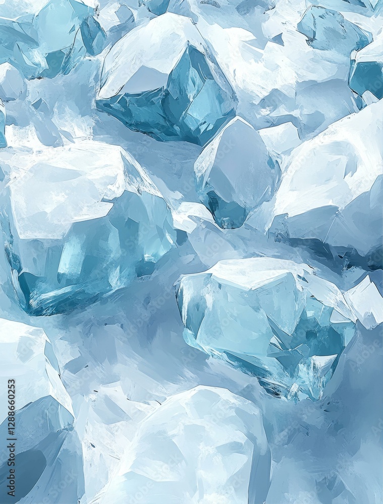 Obraz premium Captivating Cluster of Crystalline Ice Fragments Frozen in Time A Visual Symphony of Frozen Water