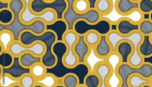 Fluid shapes dynamic seamless pattern, vector molecules endless abstract background, graphic style liquid in motion tiling wallpaper.