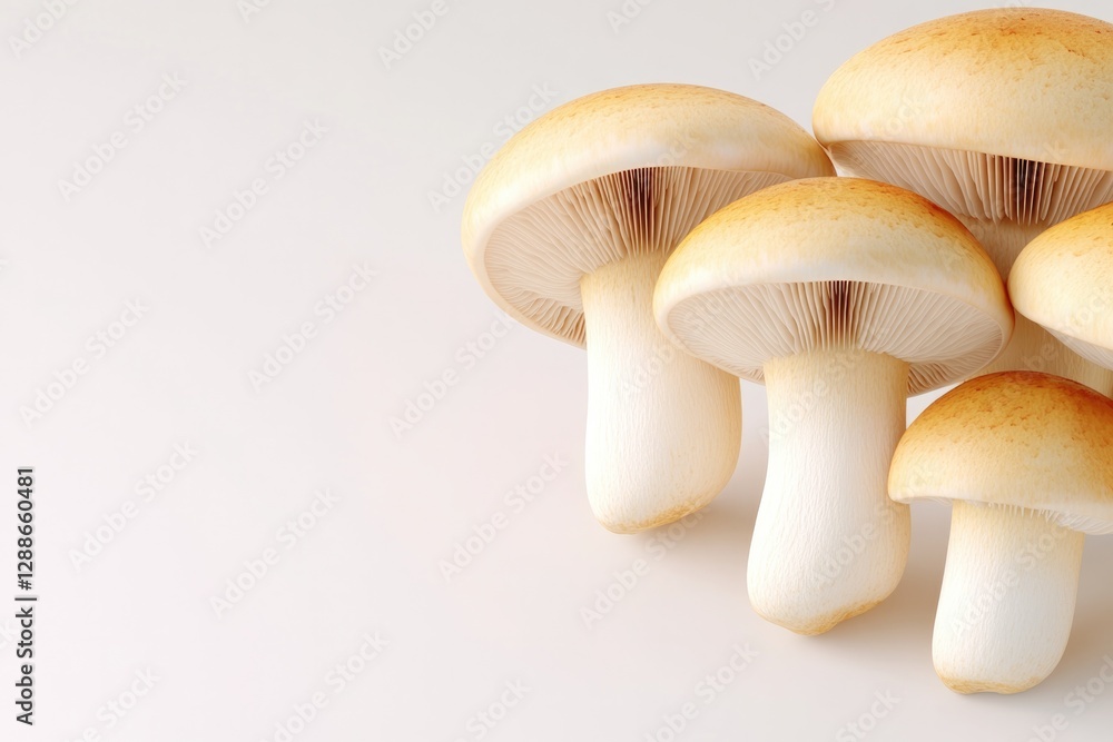 Fresh mushrooms arranged elegantly, showcasing smooth textures a Fresh mushrooms arranged elegantly, showcasing smooth textures a