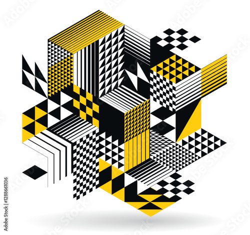 Abstract vector art with 3D isometric cubes geometric background, op art blocks with different forms isolated, polygonal graphic design, cubical theme.