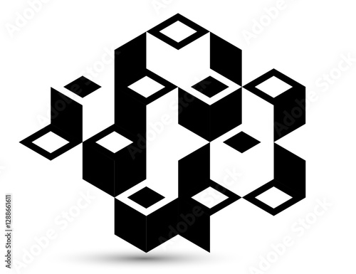 Isometric 3D cubes vector abstract background, geometric abstraction art modern architecture city buildings theme, cubic shapes and forms composition lowpoly style.