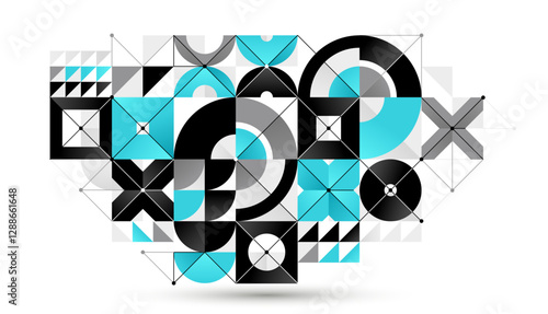 Abstract geometric pattern vector background, network and digital data composition, engineering draft style pattern, technology style engine looks like shapes.