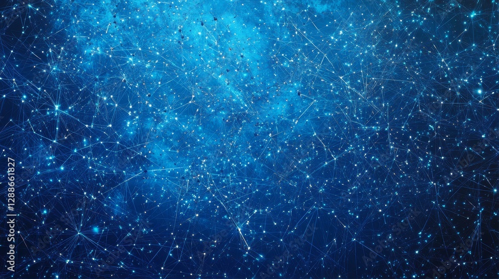 Naklejka premium Digital Network Structure With Connected Dots And Lines Over Abstract Blue Background For Technology