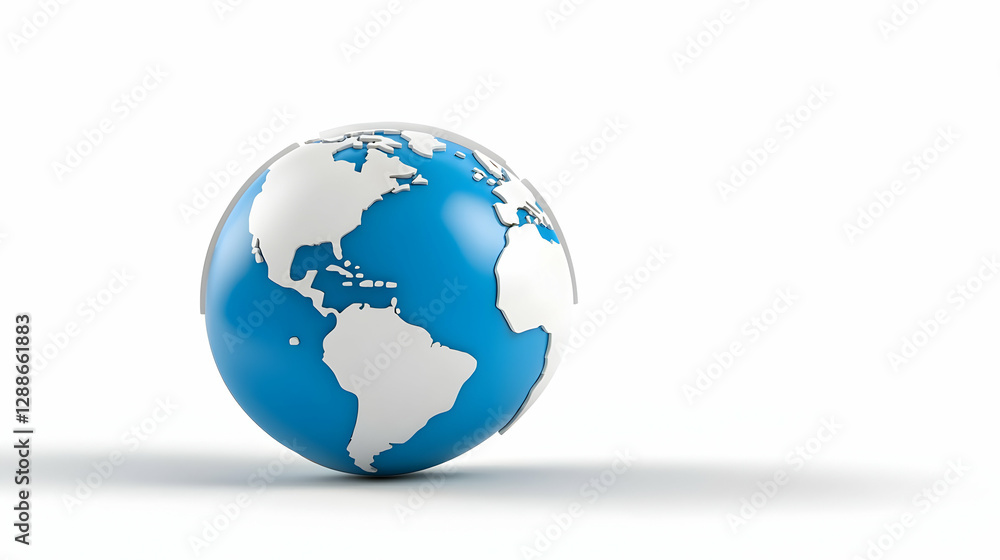Blue and White 3D Globe Illustration on White Background Blue and White 3D Globe Illustration on White Background