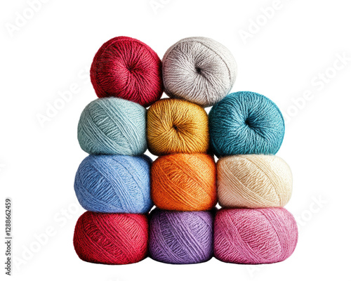 Colorful yarn balls, white isolate background photo